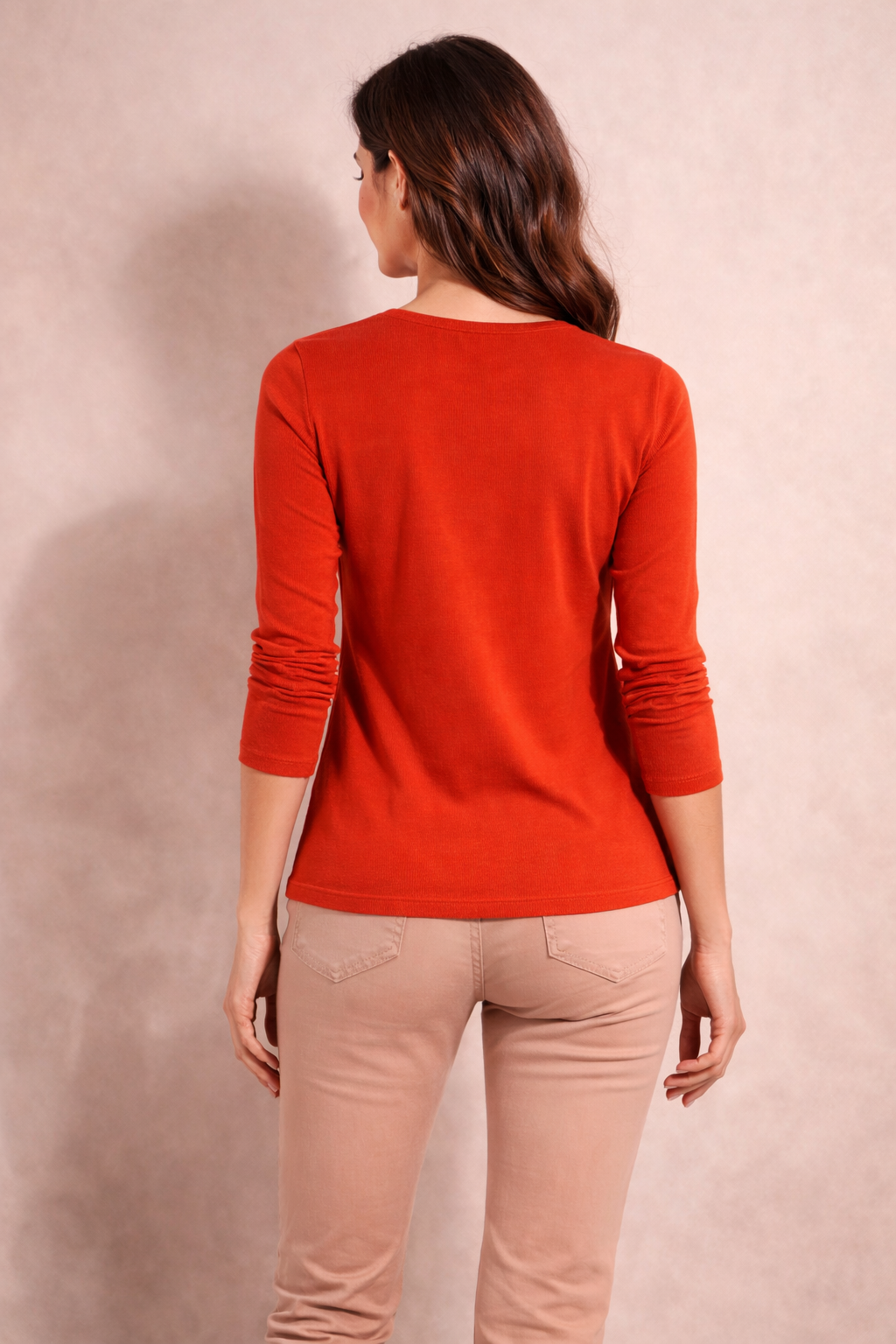 Women's Rust Orange Ribbed Long Sleeve Henley Top – Casual Button Front T-shirt  | Sizes (S-XL) | MH
