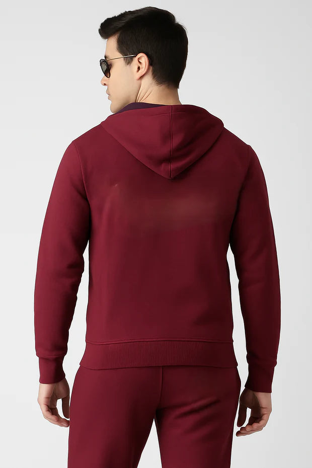 Men’s Burgundy Zip-Up Hoodie Tracksuit Set | Fleece Jogger Co-ord | Sizes S–XXL | MH