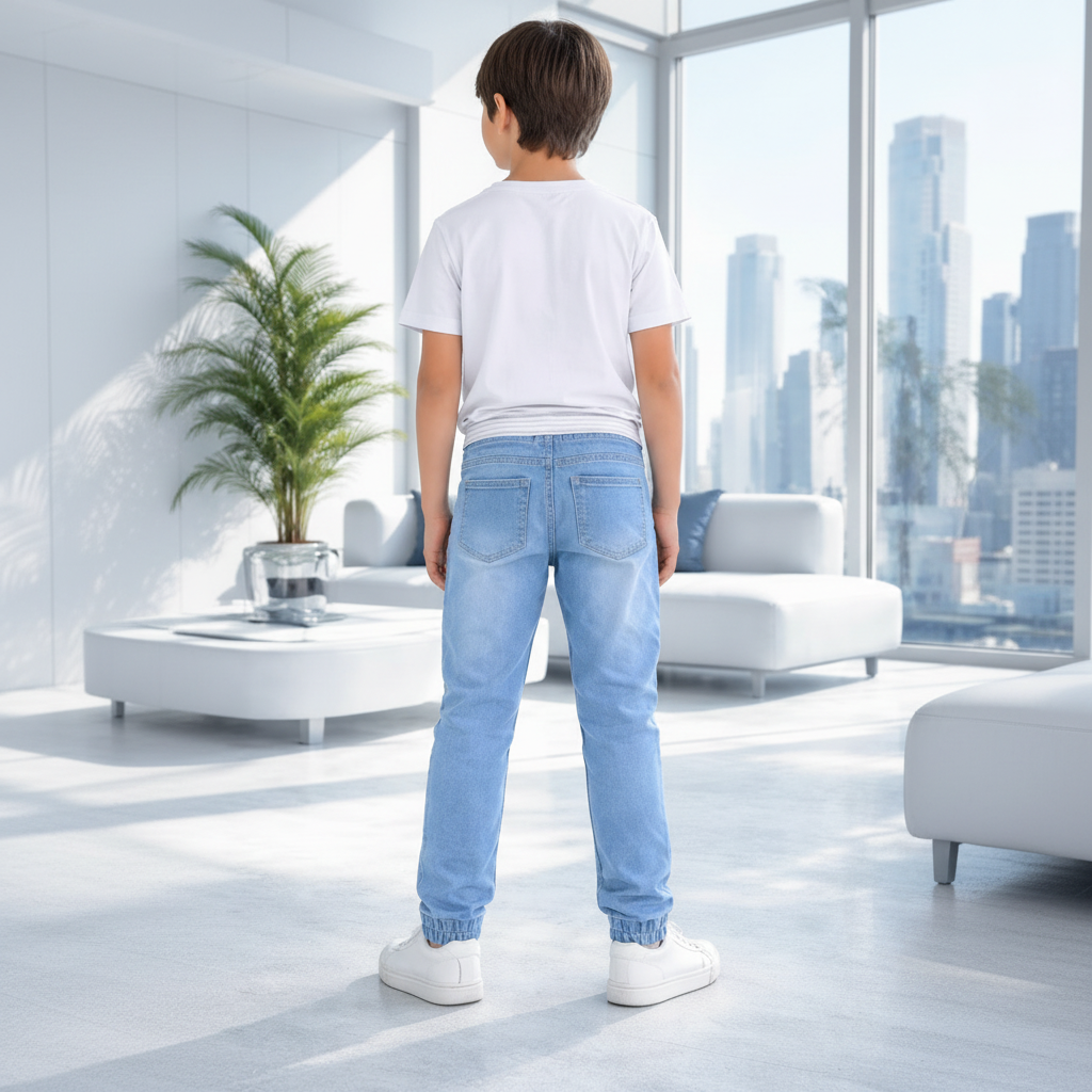 Children’s Light Blue Denim Jogger Jeans 7-12 Years - Relaxed Fit Jeans with Side Detail | MH