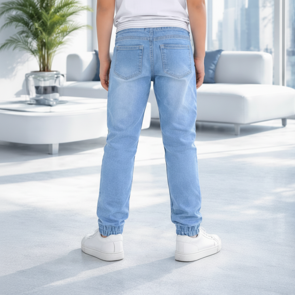 Children’s Light Blue Denim Jogger Jeans 7-12 Years - Relaxed Fit Jeans with Side Detail | MH