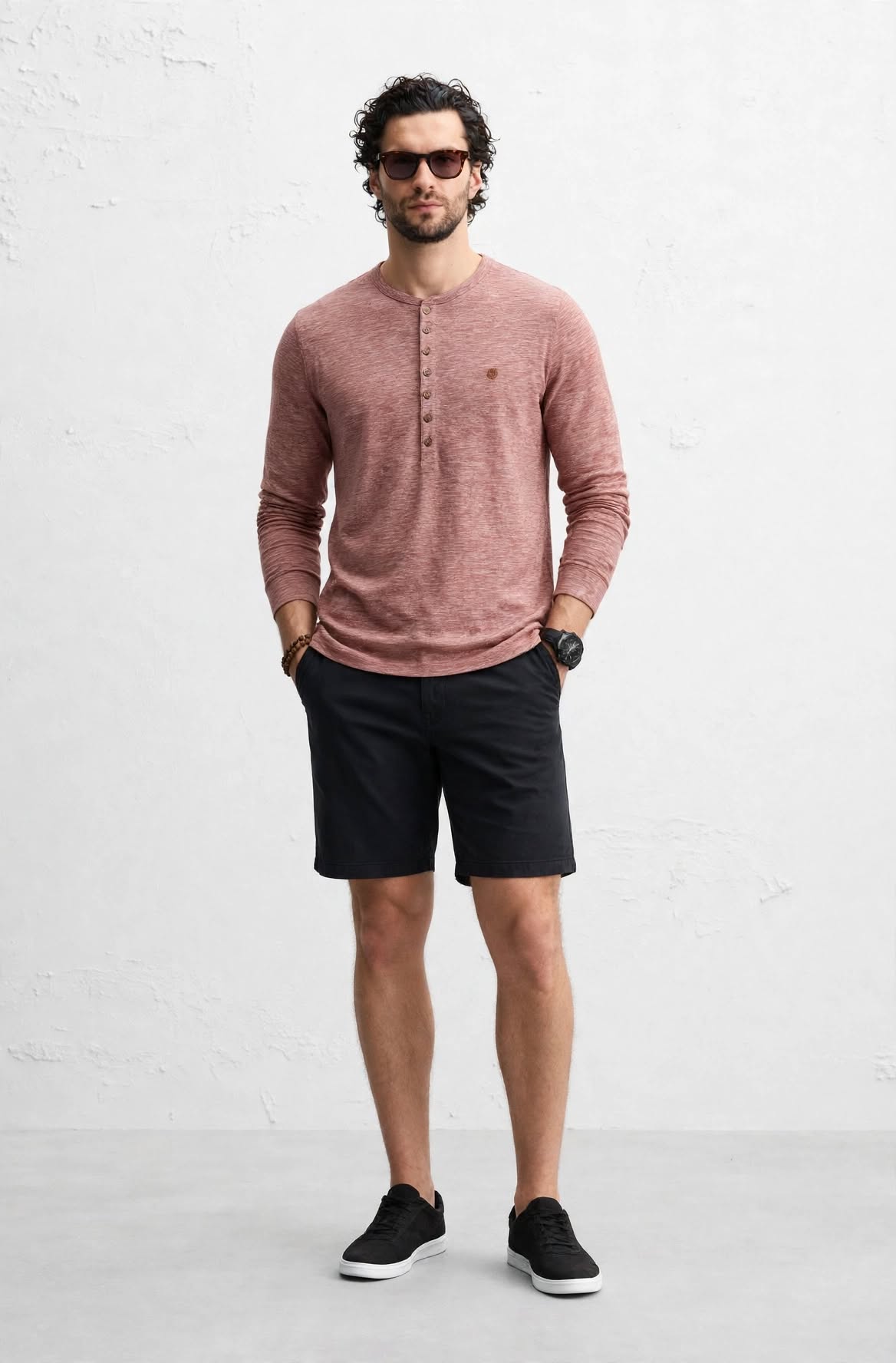 Men’s 7-Button Henley Long Sleeve T-Shirt – Rust Heather | Sizes S-XXL | MH