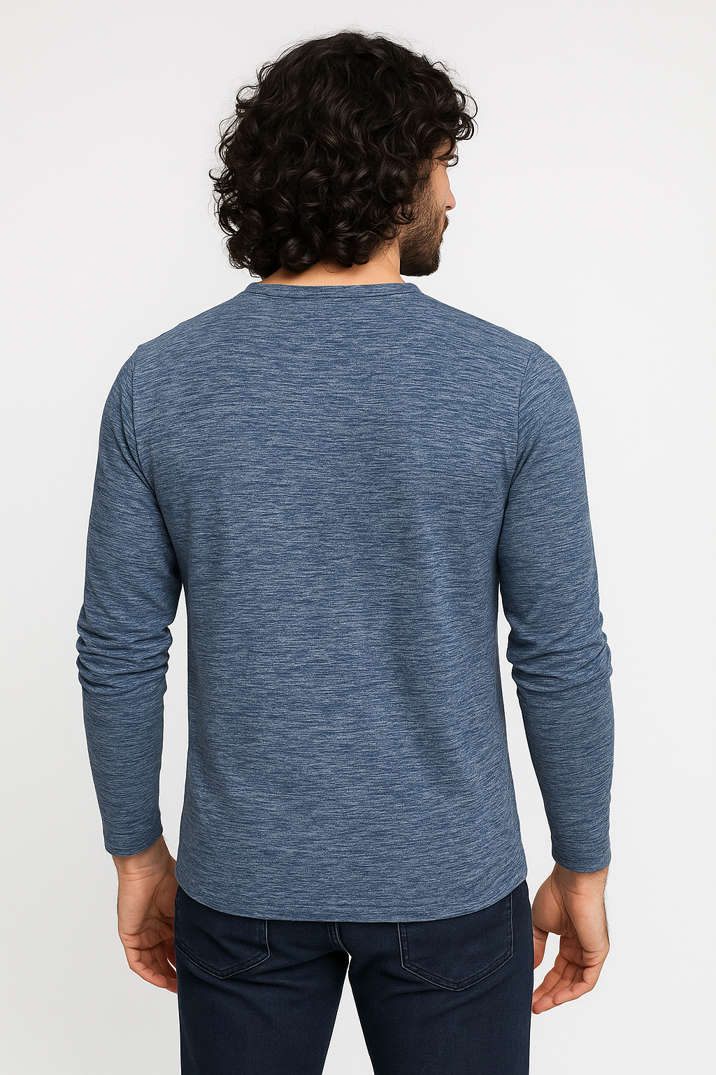 "Men’s 7-Button Henley Long Sleeve T-Shirt – Blue Heather" /MH
