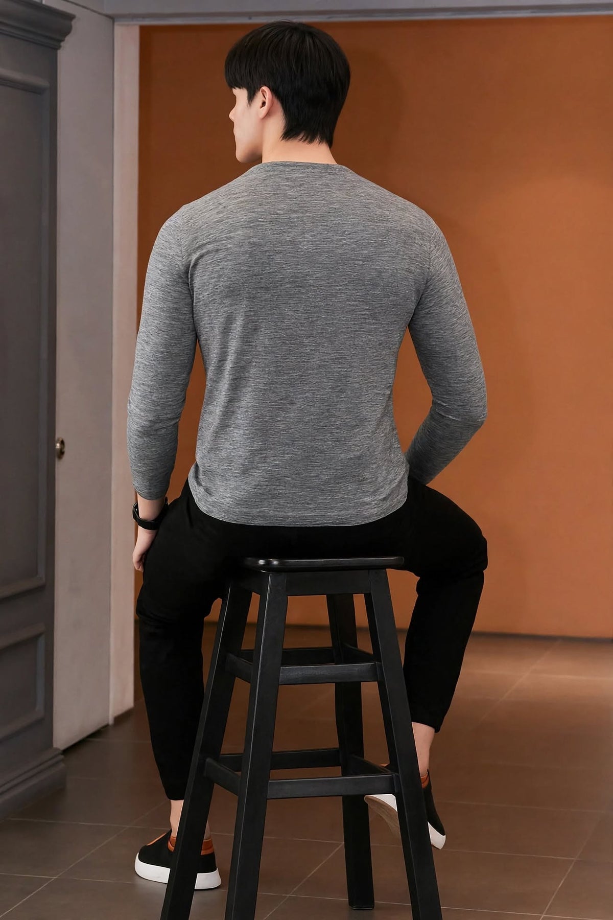 Men’s 7-Button Henley Long Sleeve T-Shirt – Light Grey Heather | Sizes S-XXL | MH