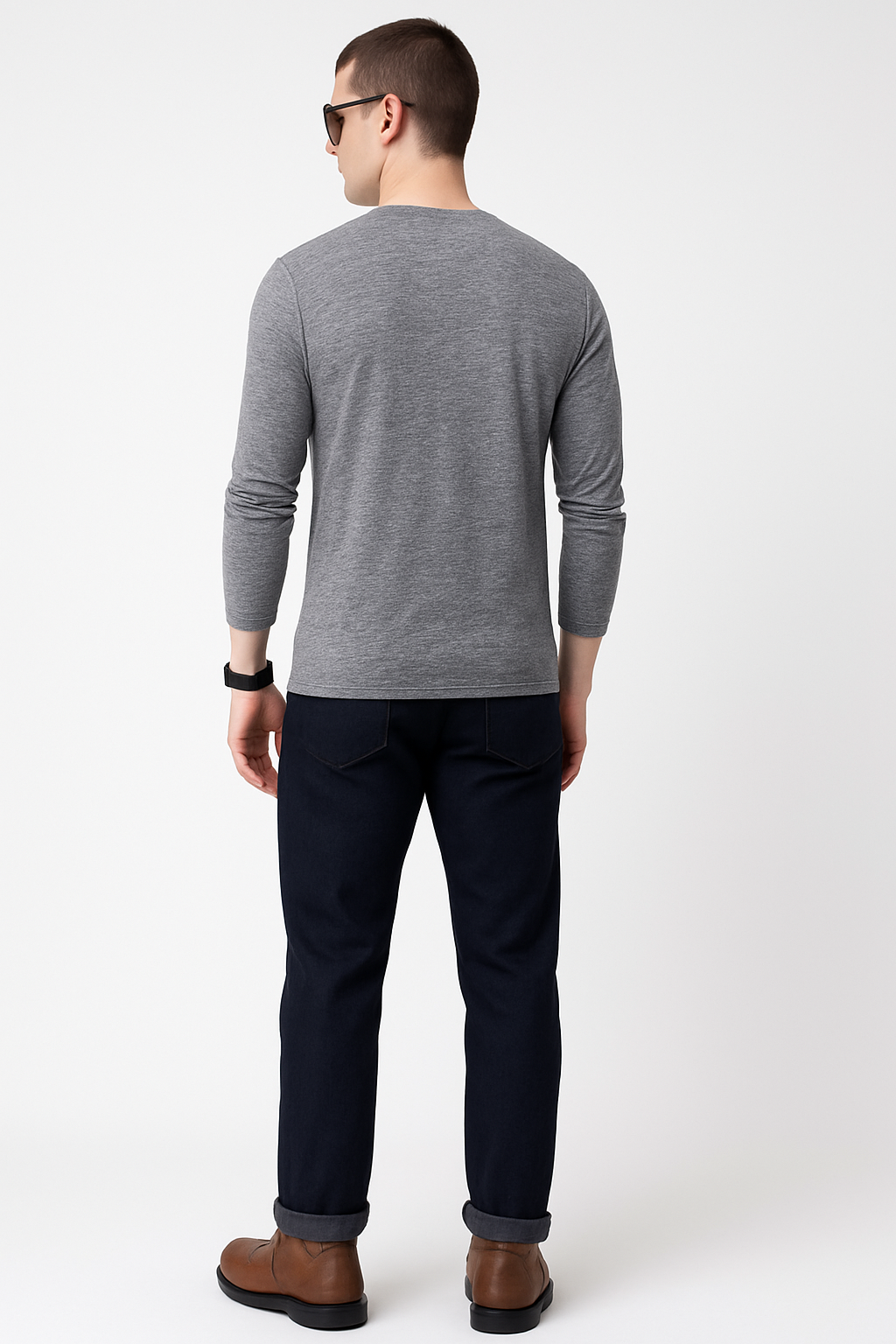 Men’s 7-Button Henley Long Sleeve T-Shirt – Charcoal Heather/MH