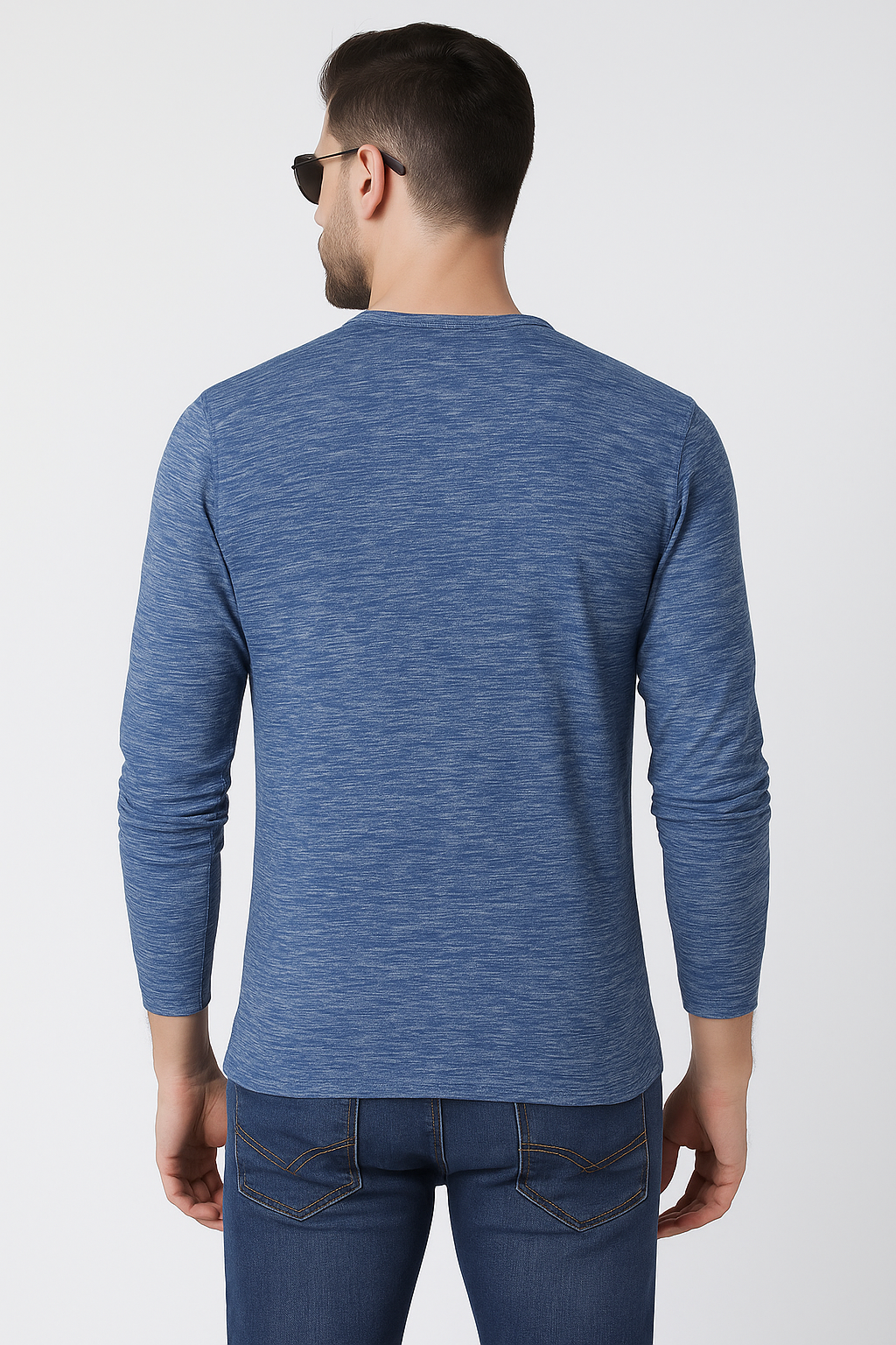 "Men’s 4-Button Henley Long Sleeve T-Shirt – Blue Heather"/MH
