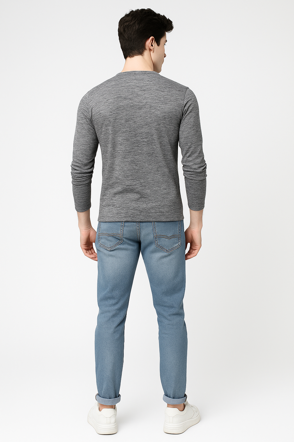 Men’s 4-Button Henley Long Sleeve T-Shirt – Dark Grey Heather/MH