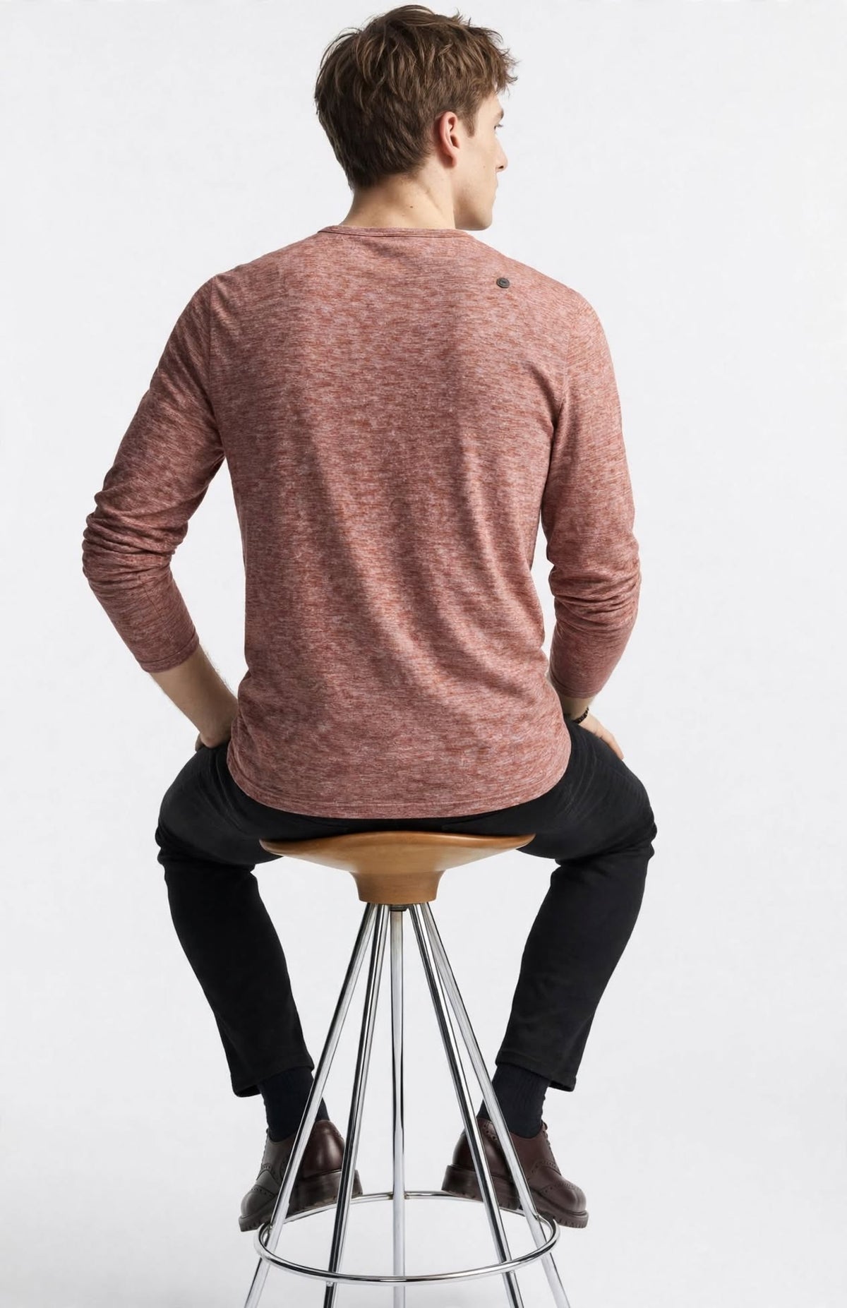 Men’s 4-Button Henley Long Sleeve T-Shirt – Rust Heather | Sizes S-XXL | MH