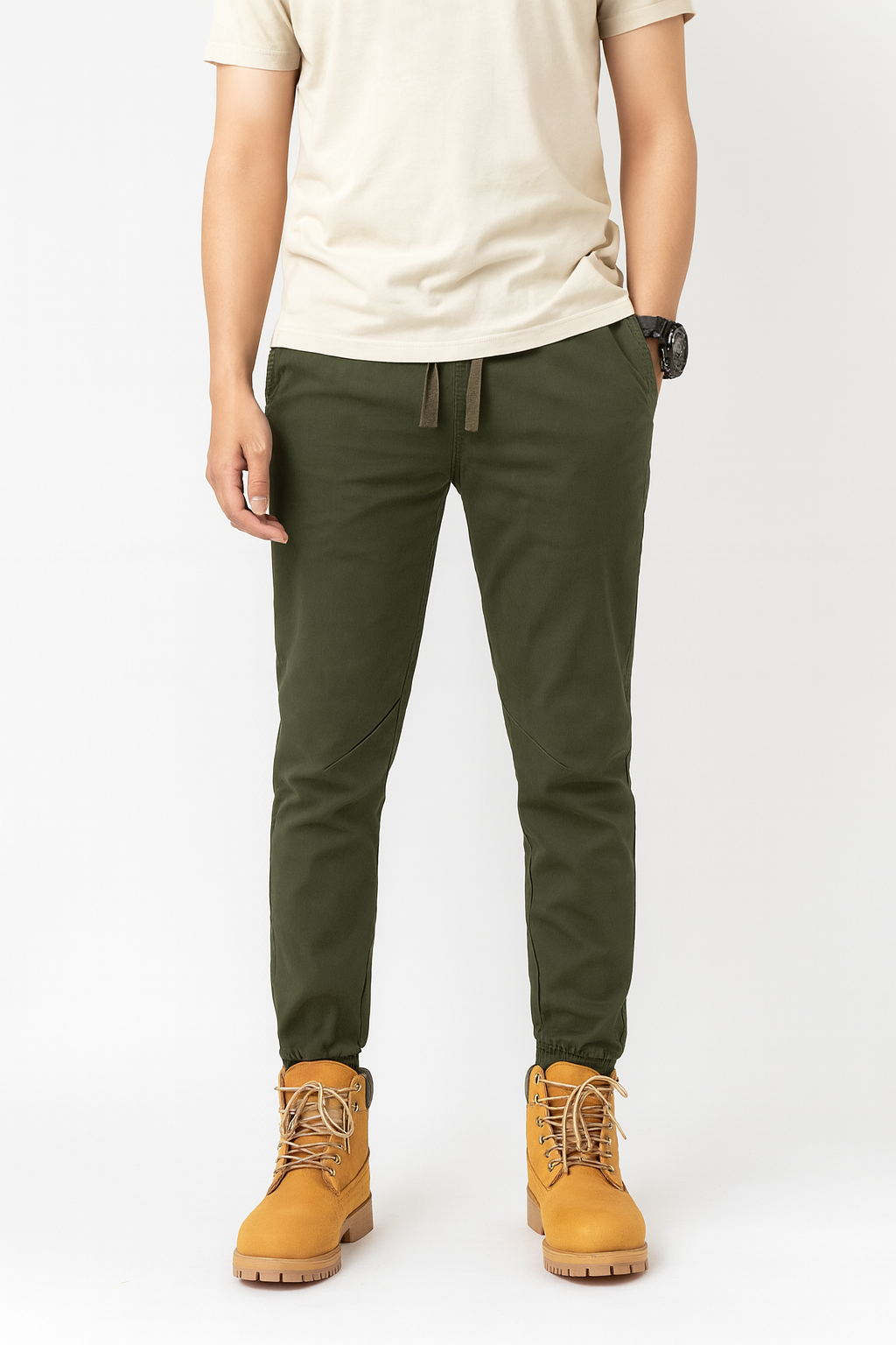 Men’s Olive Green Elastic Waist Jogger Chinos'/MH