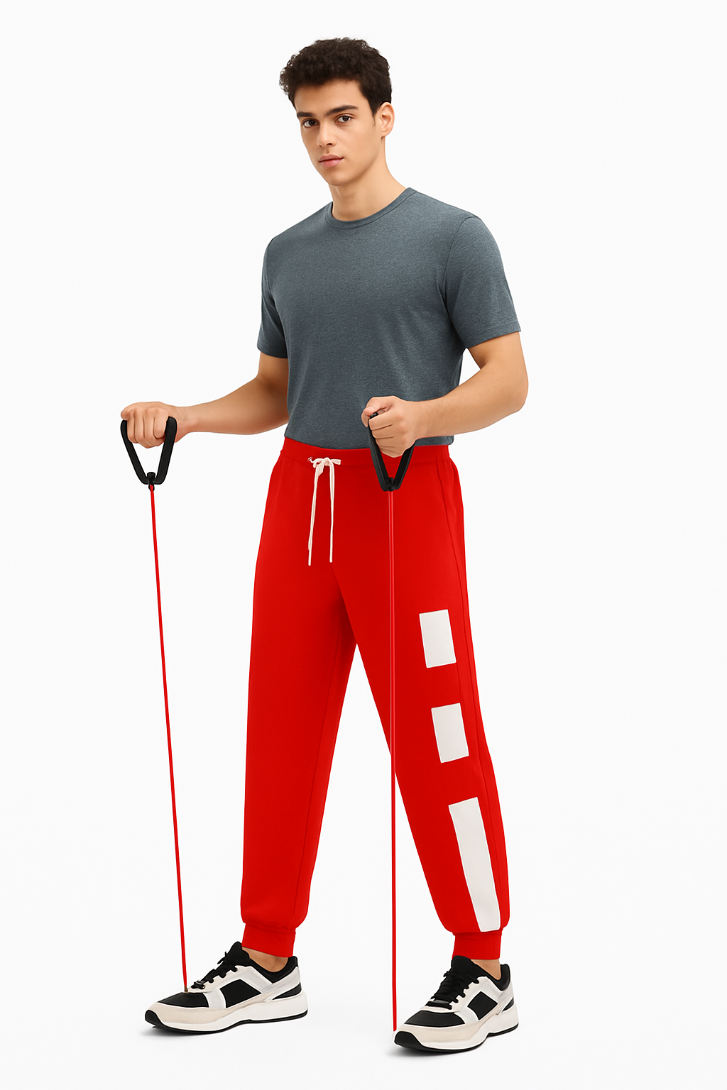 “Men’s Red Athletic Joggers with White Stripe Detailing” /MH