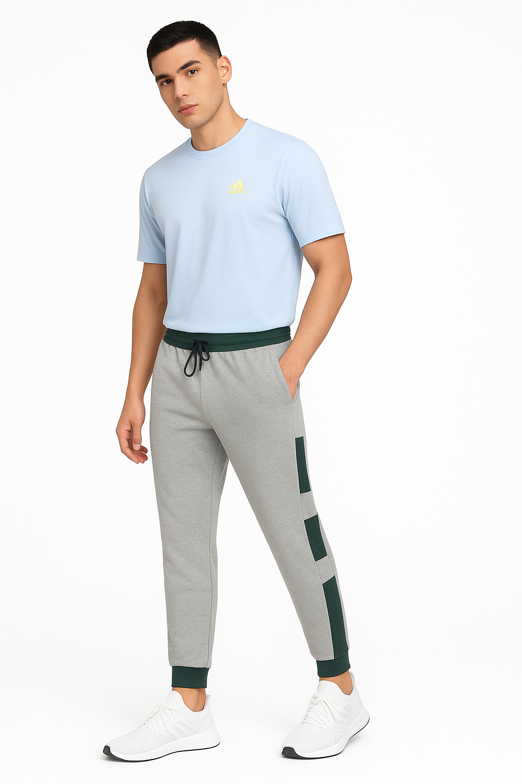 Men’s Grey Joggers with Dark Black Stripe Panels'/ MH