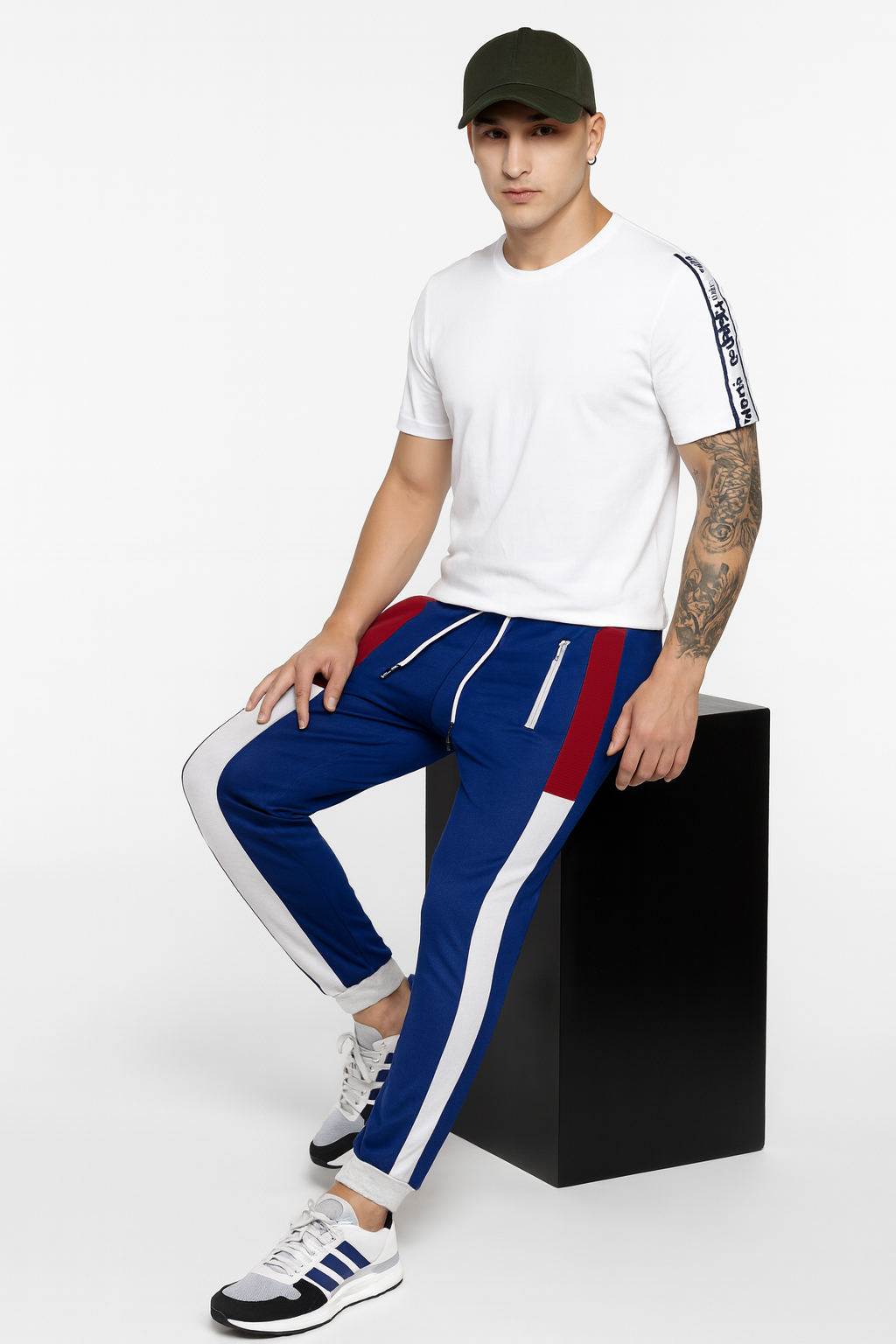 Men’s Blue Colorblock Trouser Pants with Zipper Pocket.Sizes (30"-38") MH