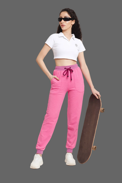 Women’s Cotton Pink Tapered Joggers – High-Waist Athletic Sweatpants (S-XL) MH