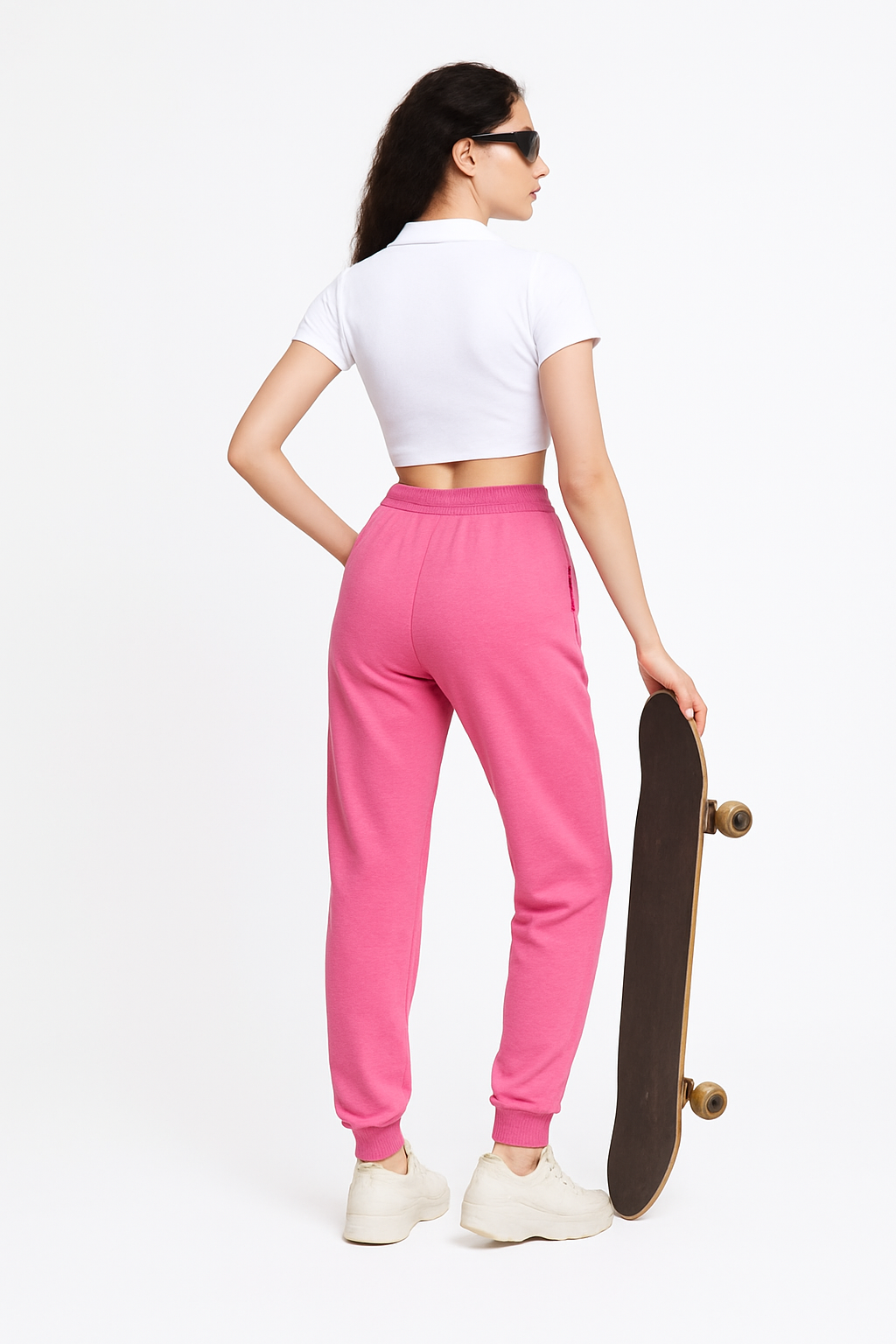 "Women’s Casual Pink Jogger Pants with Contrast Waistband & Drawstring" /MH
