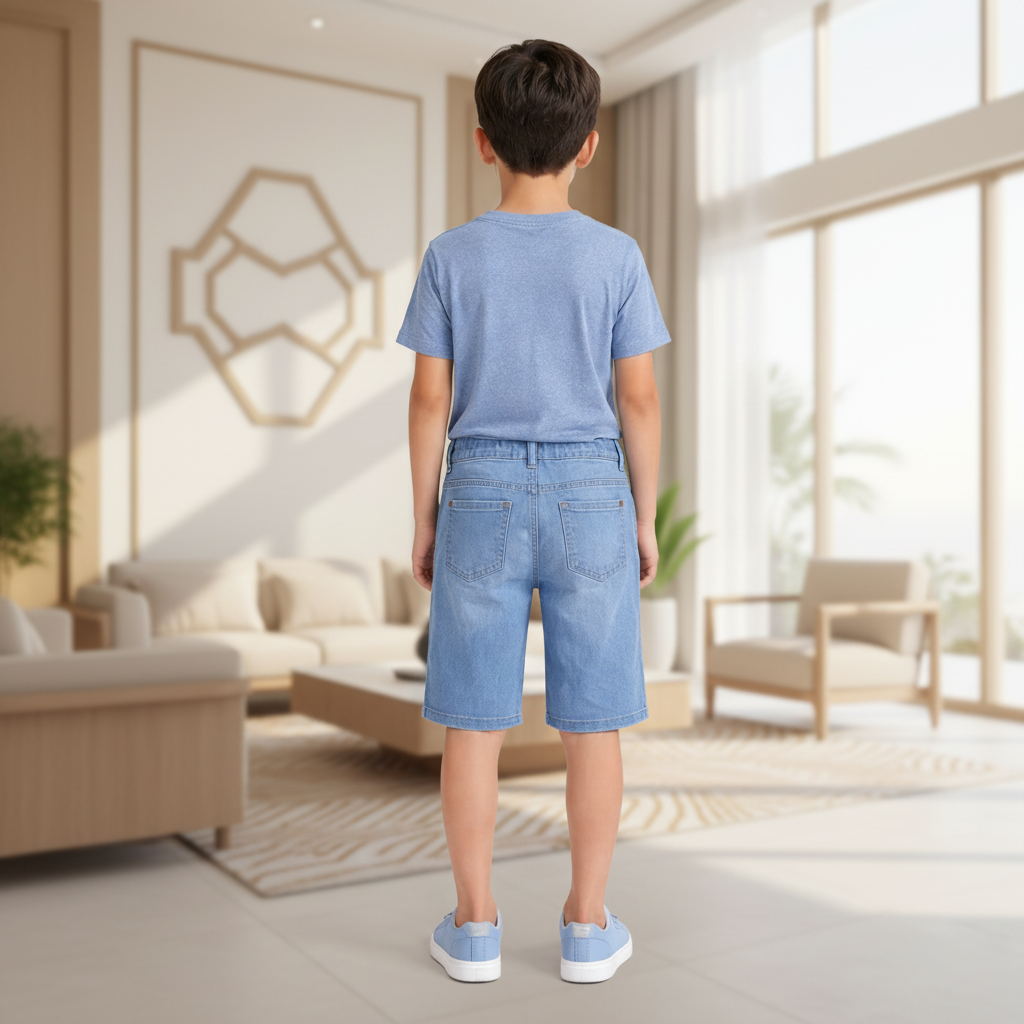 Kid Boy's Essential Drawstring Cotton Denim Shorts | MH Size (1-12Years)