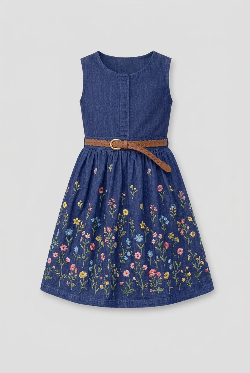 Girls Waist Belt Blue Denim Tunic (2–12 Years) MH
