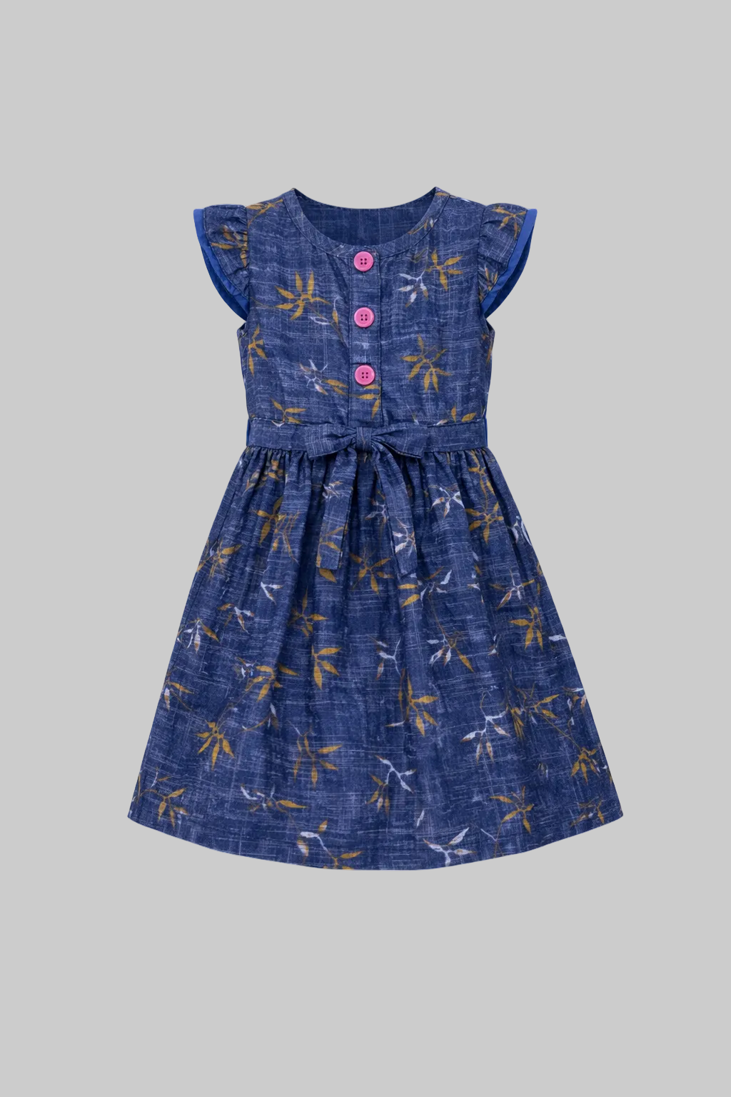 Girls Flower Printed Blue Denim Button-Down Tunic (2–12 Years)