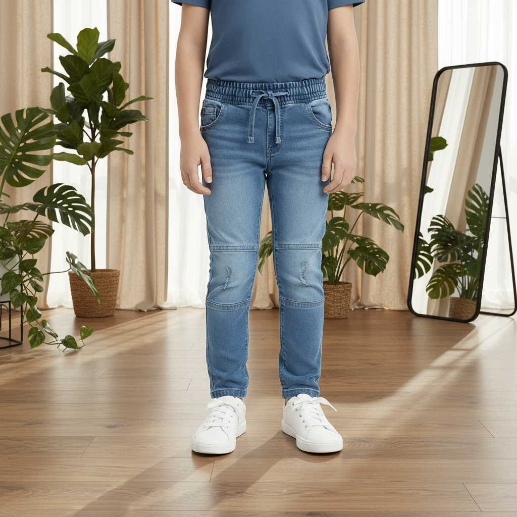 Kids' Knee Stitch Detailing Cotton Denim Pants I Sizes 1-12Years | MH