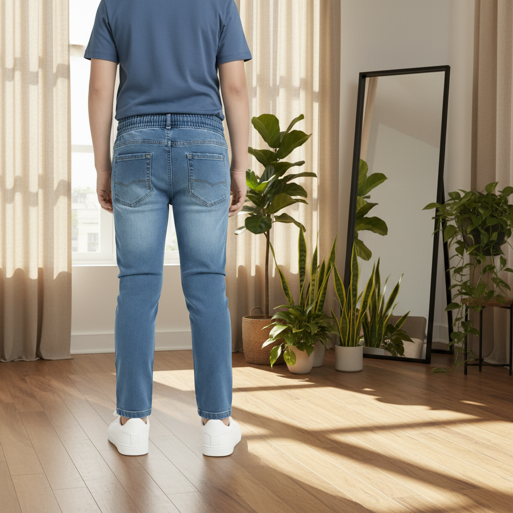 Kids' Knee Stitch Detailing Cotton Denim Pants I Sizes 1-12Years | MH