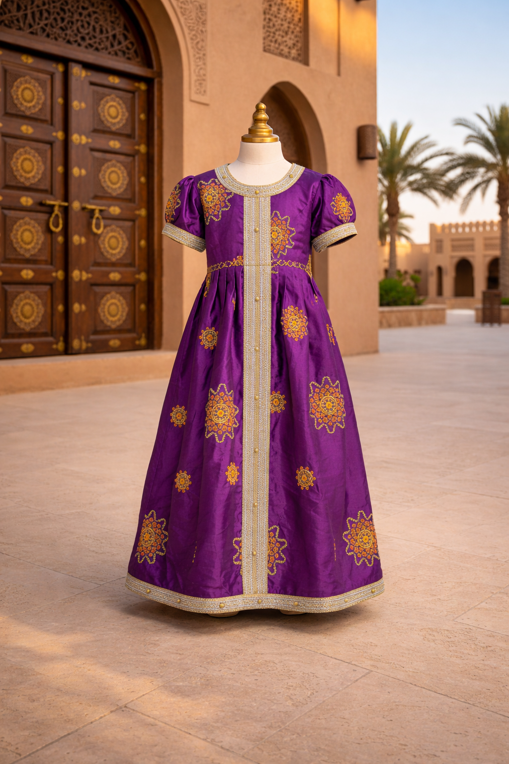 Girls Purple Arabic Kaftan Dress with Floral Embroidery – Modest Fashion | (28) 8 Years | MH