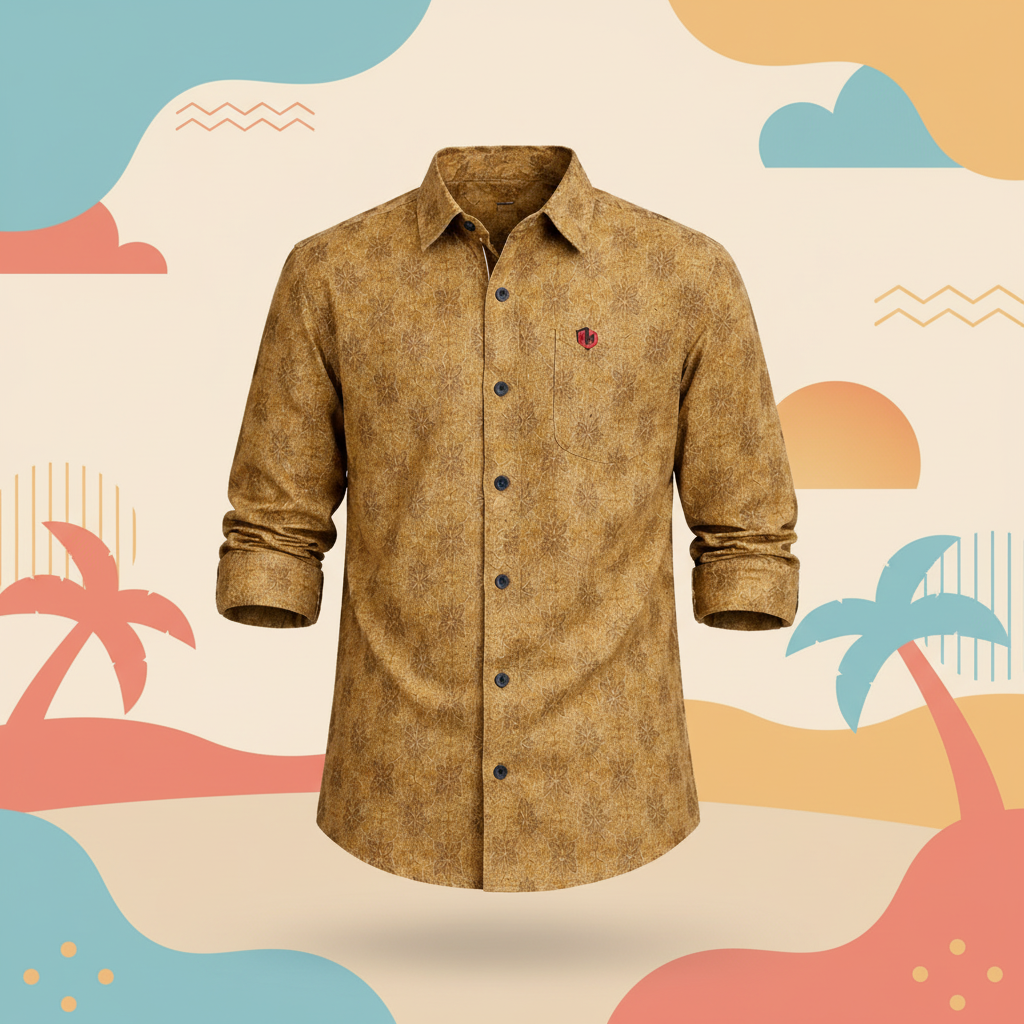 Stylish Printed Children’s Long Sleeve Geometric Shirt Mustard Beige 2-12 Years