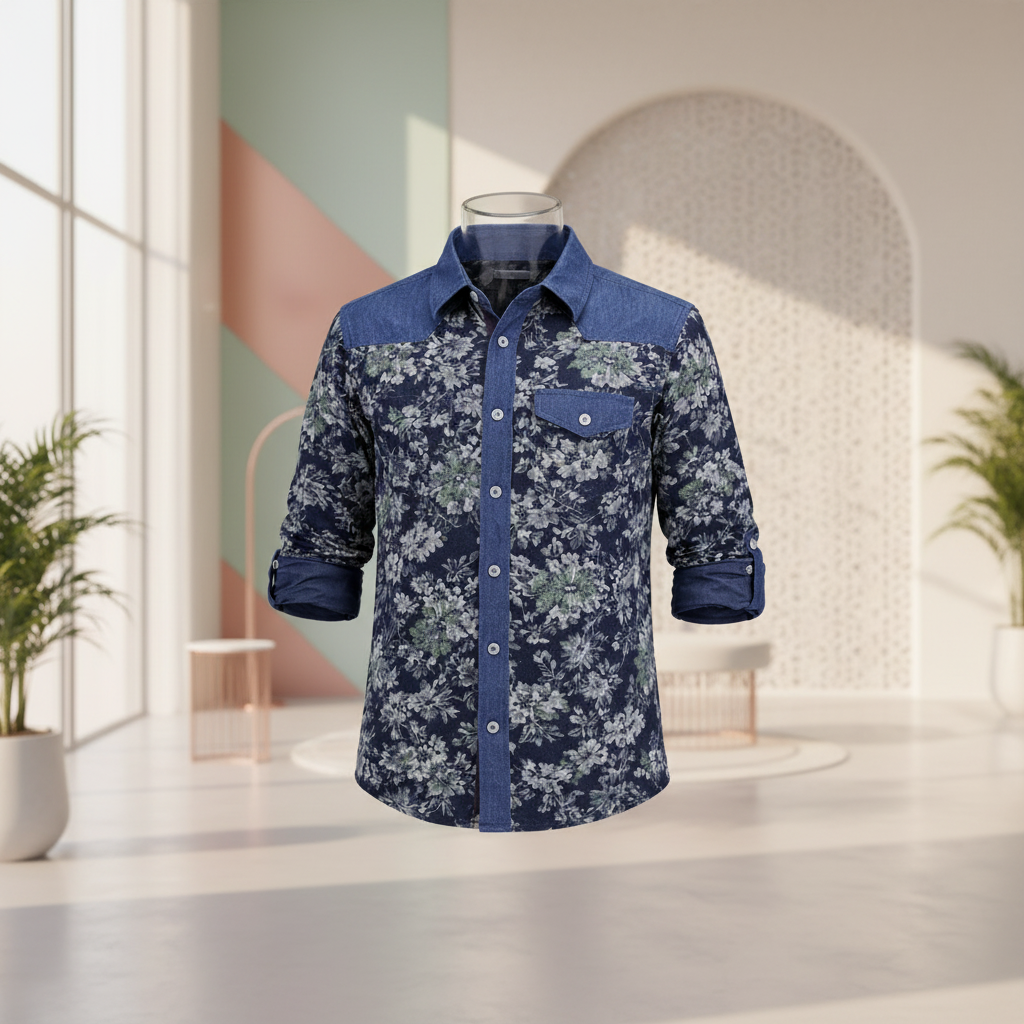 Blue Dino Contrast Long Sleeve Denim Shirt (2-12yrs)MH