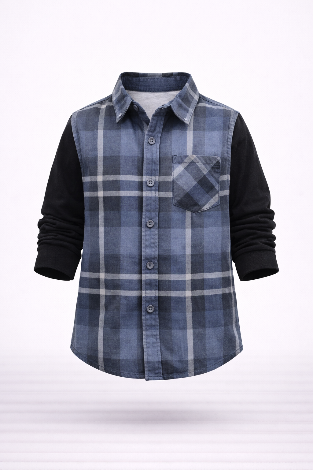 Trendy Kids Cotton Long Sleeve Shirt – Check Pattern & Knit Sleeve Design (1-12yrs)MH