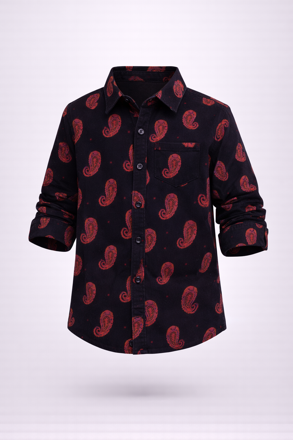 MH Boys Black Paisley Print Cotton Shirt | Trendy Casual Kids Button-Up (Ages 3–14)