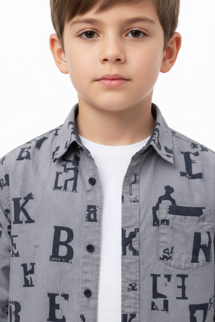 Kids Unique printed Long Sleeve Cotton Shirt (3-14yrs)MH