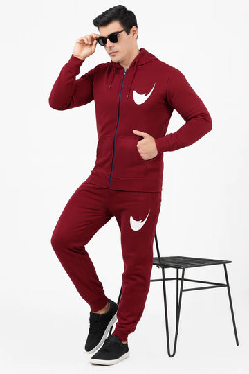 Men’s Burgundy Zip-Up Hoodie Tracksuit Set | Fleece Jogger Co-ord | Sizes S–XXL | MH