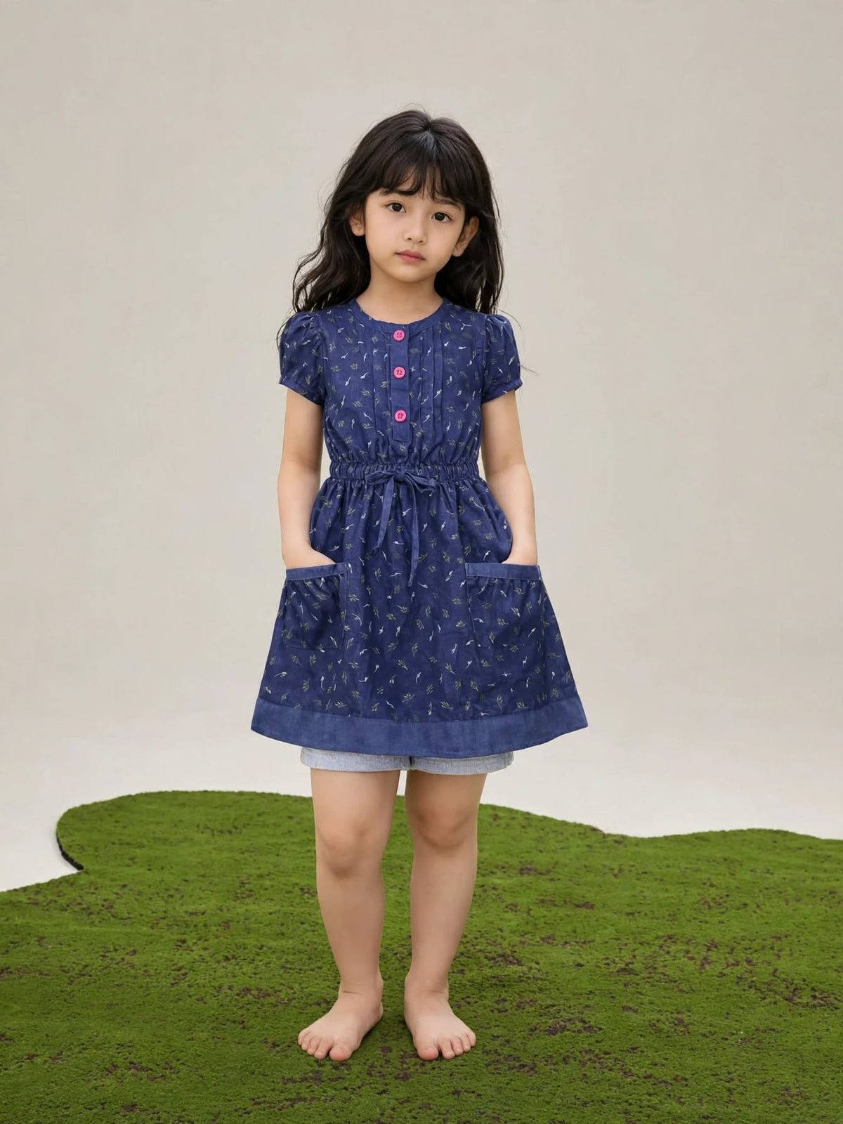 Girls Flower Printed Blue Denim Button-Down Tunic (2–12 Years)