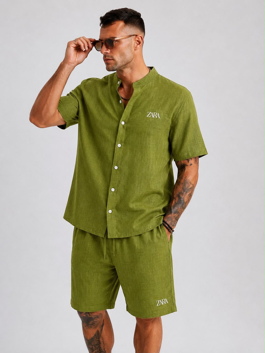 Men’s Premium Textured Band Collar Shirt & Shorts Co-ord Set | Half Sleeve Summer Set | M–XXL