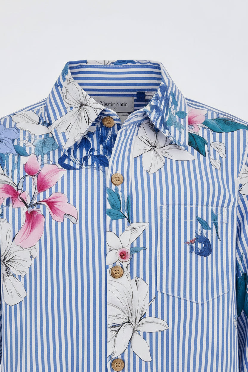 Boys Long Sleeve Floral Shirt Navy Pink Flowers Button Up Casual | Sizes 1-12Years | MH
