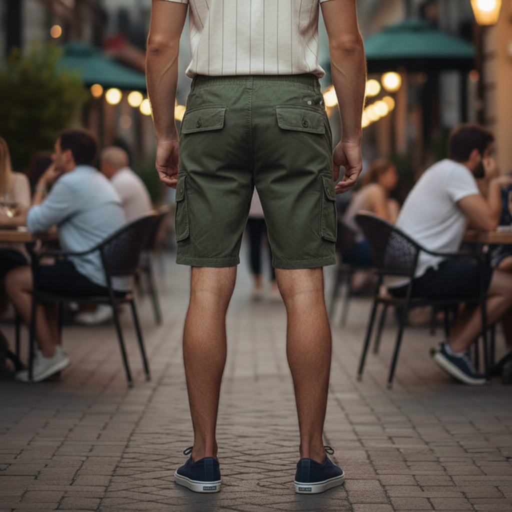 Young Men’s Olive Cargo Shorts 17-24 Years | Stylish Multiple Pockets Casual Shorts | MH
