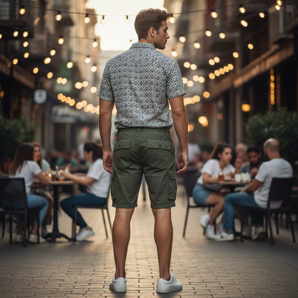 Young Men’s Olive Cargo Shorts 17-24 Years | Stylish Multiple Pockets Casual Shorts | MH