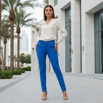 Women’s Colored Skinny Stretch Pants - High Waist Slim Fit Trousers in Pink, Beige & Blue | Waist 26” to 36” Sizes | MH