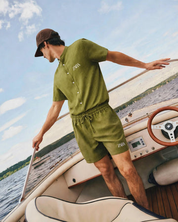 Men’s Premium Textured Band Collar Shirt & Shorts Co-ord Set | Half Sleeve Summer Set | M–XXL