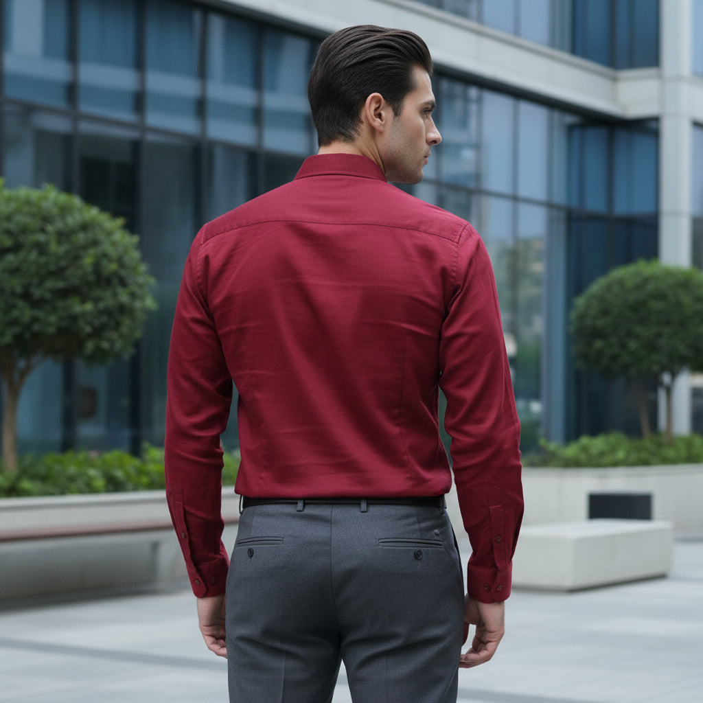 Men's Mandarin Collar Slim-Fit Contrast Detail Casual Cotton Shirt | MH