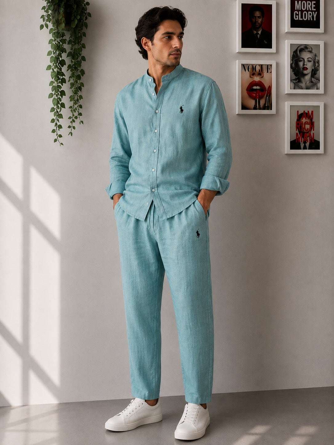 Men’s Premium Linen Co-ord Set | Band Collar Shirt & Trouser | Matching Summer Suit | 5 Colors | M–XXL | MH