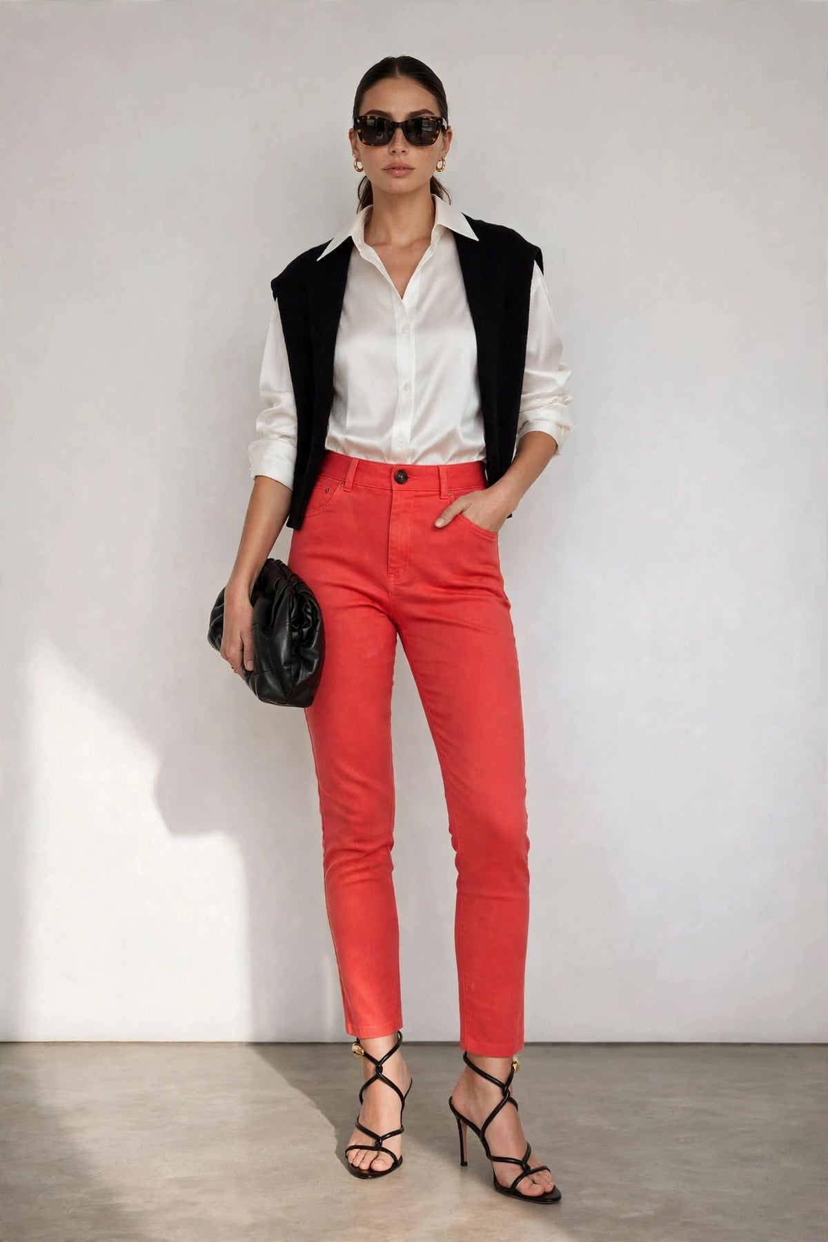 Women’s Coral Red Slim Fit Chino Cotton Casual Smart Pants | Sizes 26”–36” | MH