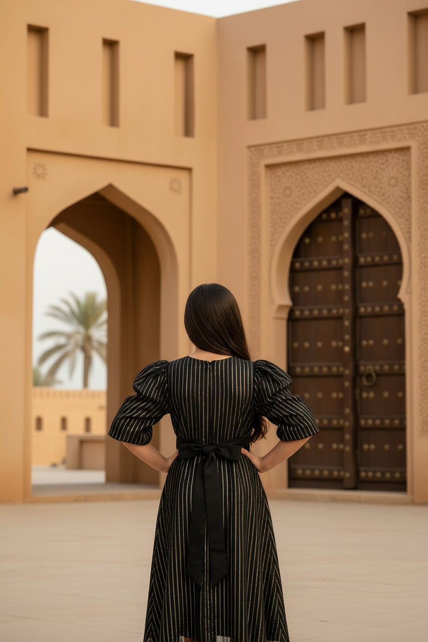 Luxury Black Gold Embroidered Modest Kaftan Dress for Girls | Islamic Fashion | Ages 8-10 | MH