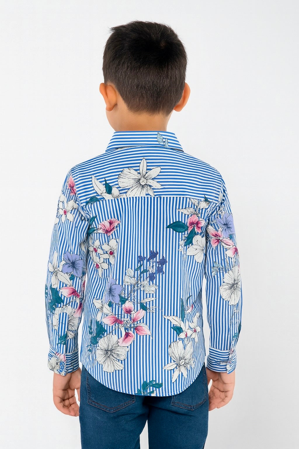 Boys Long Sleeve Floral Shirt Navy Pink Flowers Button Up Casual | Sizes 1-12Years | MH