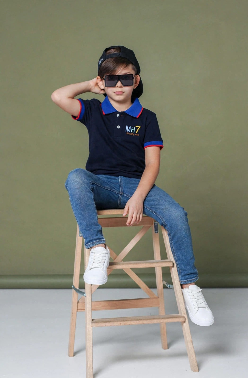 Boys Short Sleeve Embroidered Logo Red/Navy Dubai Fashion | Sizes- 1-8 Years | MH