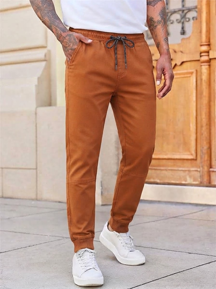 Men's Solid Cotton 4 pocket super stretch Joggers - Casual Drawstring Trousers with Pockets | Sizes 30"-38" | MH