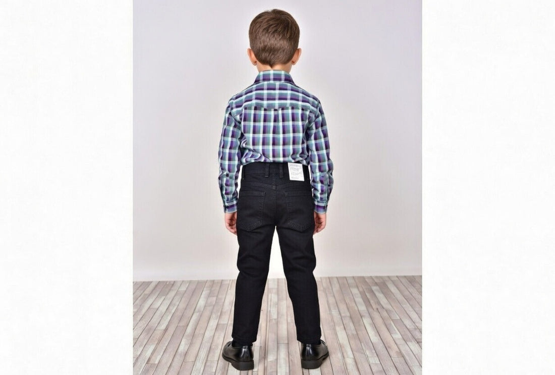 Smart Checkered Shirt with Denim Pants Kids Outfit Set