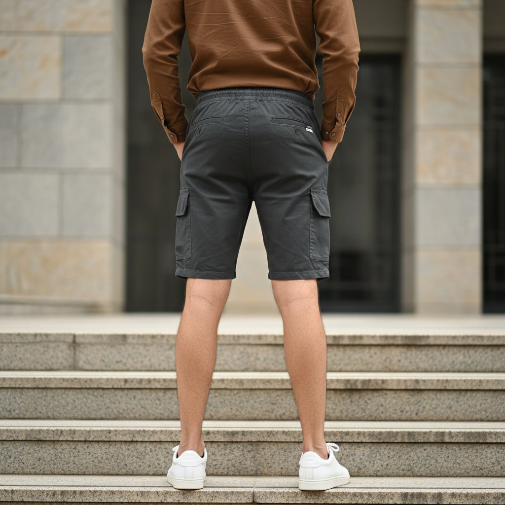 Young Men’s Grey Cargo Shorts 17-24 Years | Stylish Multiple Pockets Casual Shorts with Print | MH