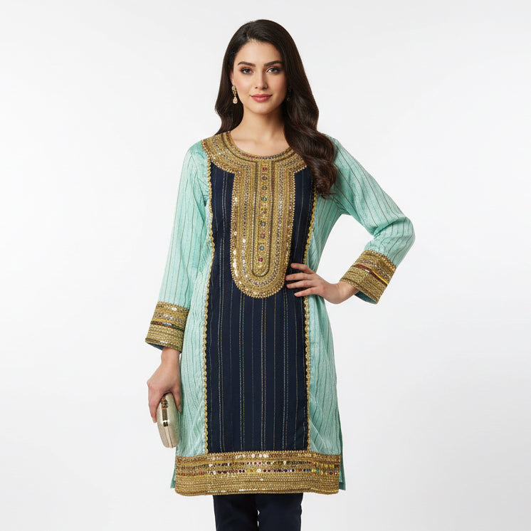 Women’s Blue Red Green Salwar Kameez Oman Traditional Suit | Sizes 40,44 | MH