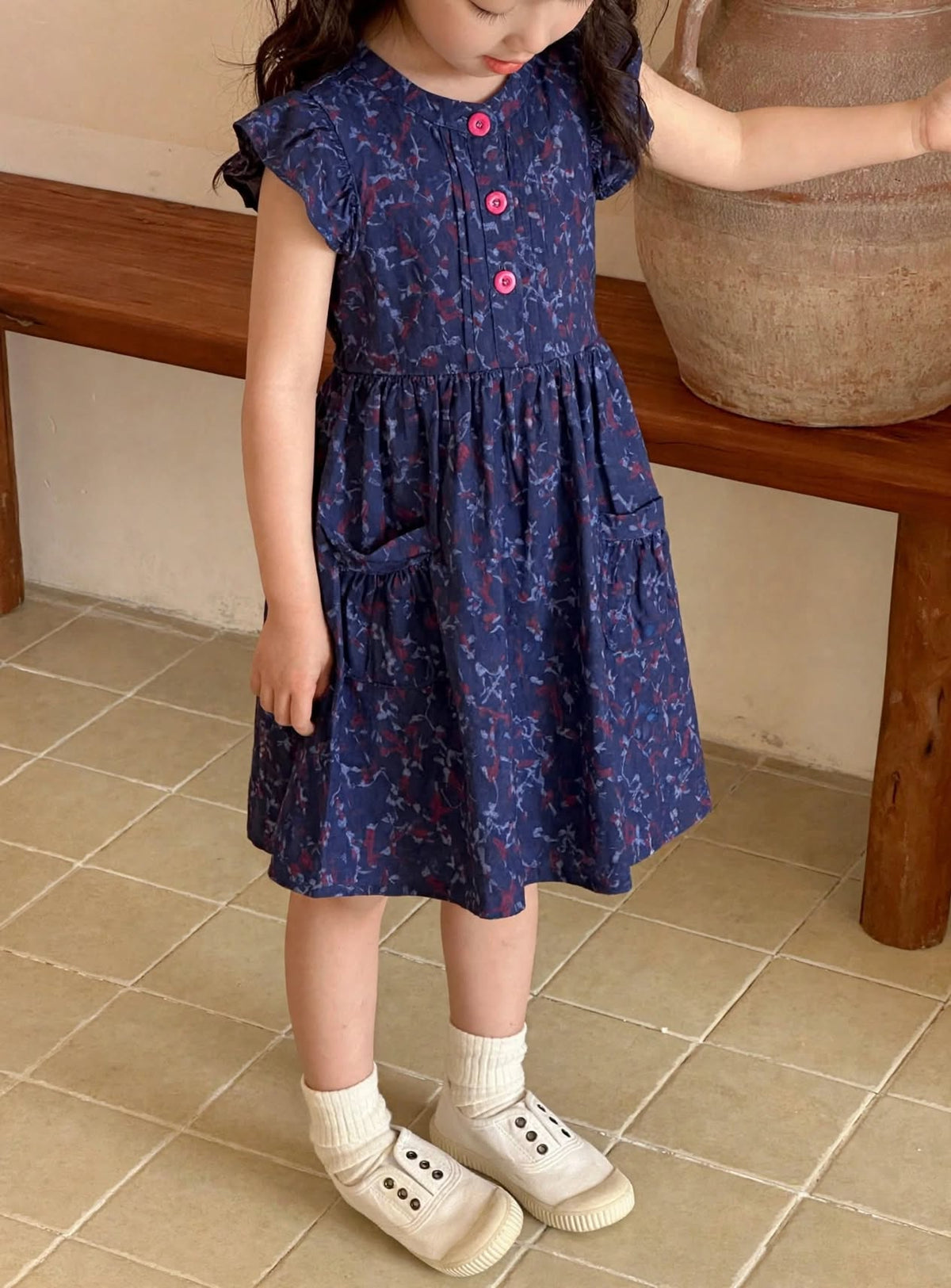 Girls Flower Printed Blue Denim Button-Down Tunic (2–12 Years)