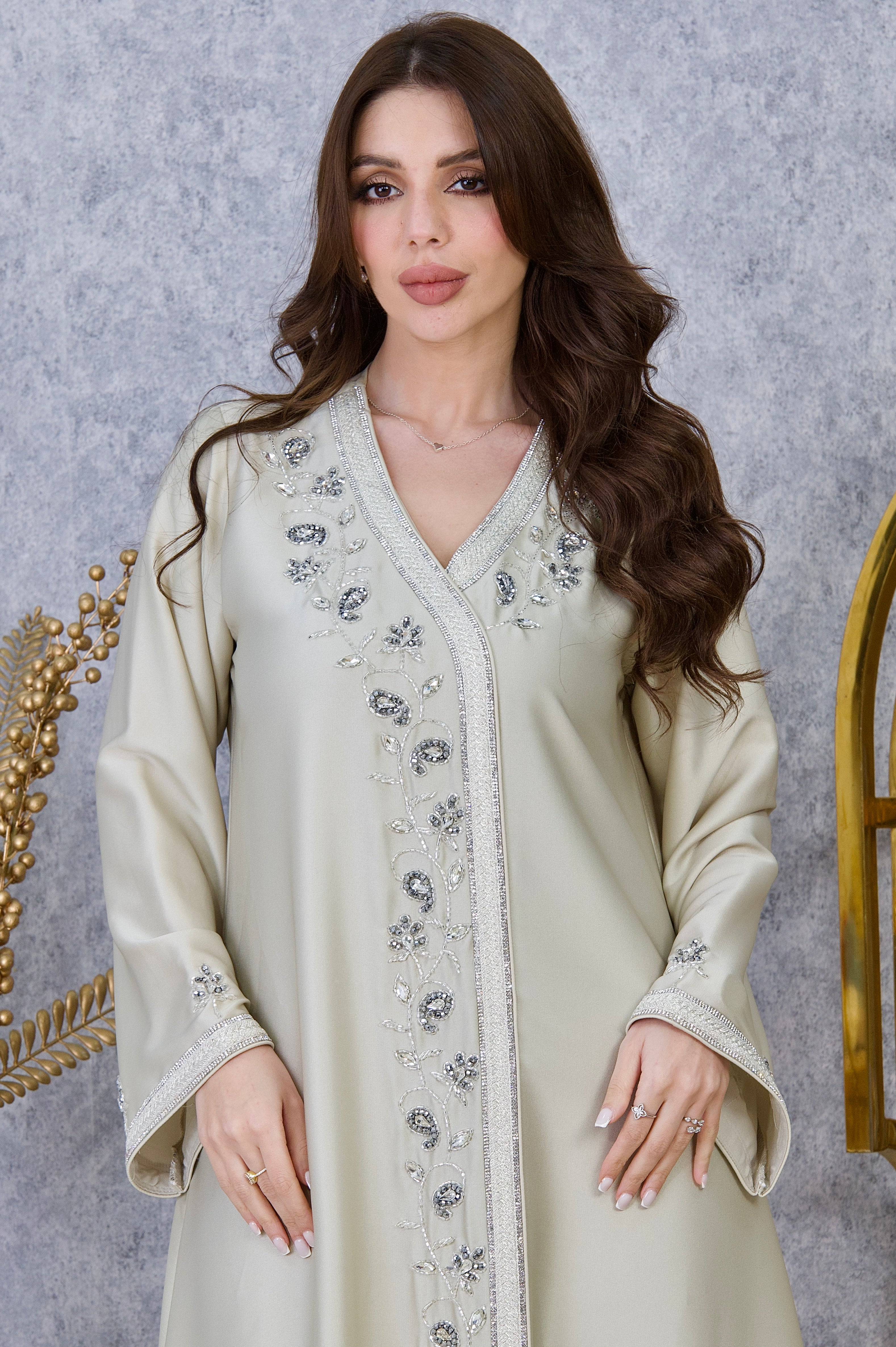 Crystal Embroidered Moroccan Caftan with Belt | Luxury Jalabiya Dress | 5 Colors | Sizes M-XXL | MH