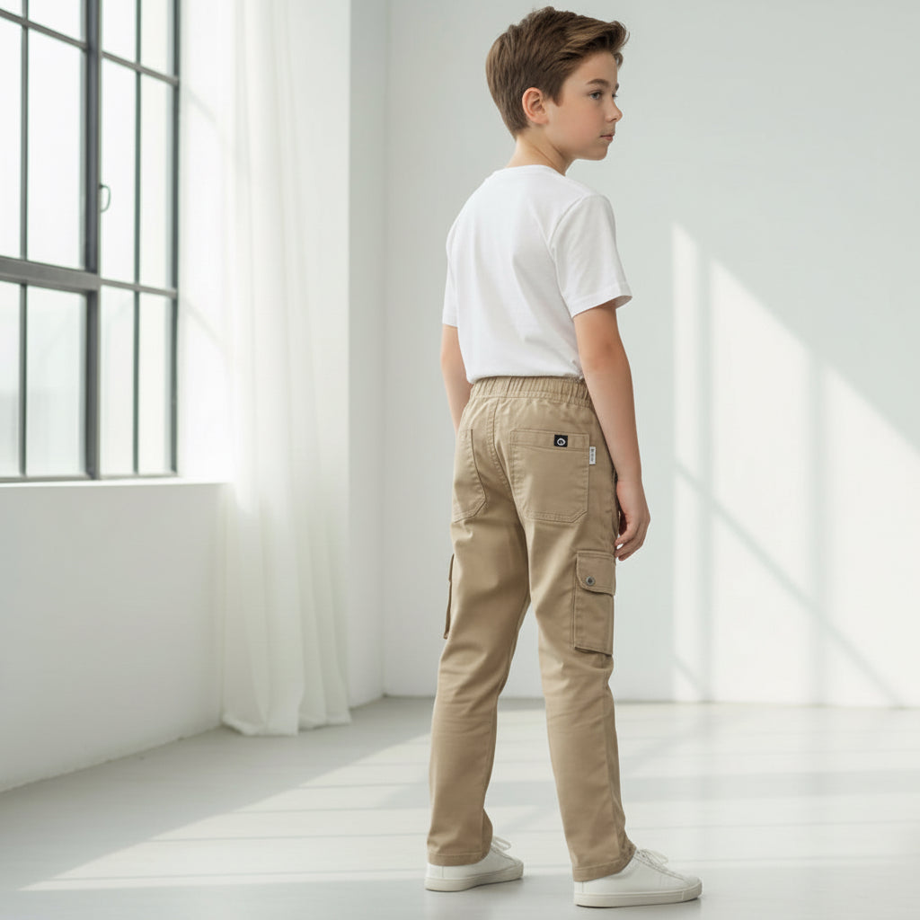 Big Boys Khaki Cargo Pants 9-16 Years - Comfortable Everyday Cargo Trousers | MH