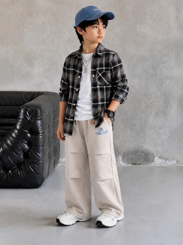 Classic Plaid Button-Up Shirt with Black Zipper Denim Kids. Sizes(1-12Years)| MH